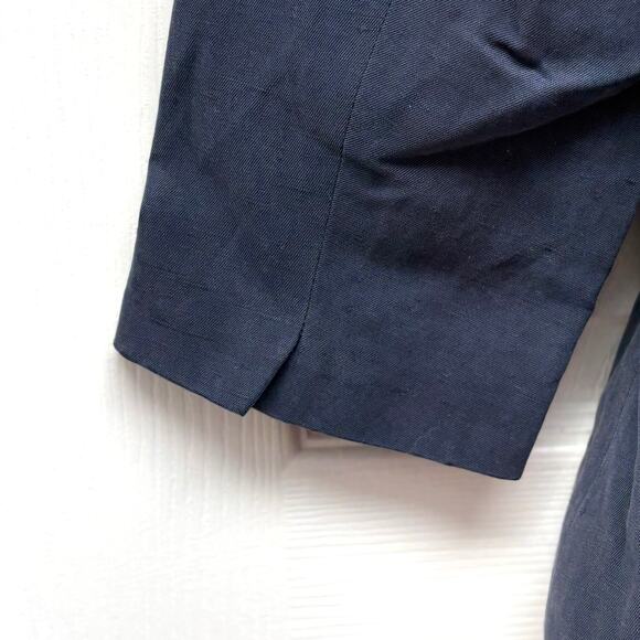 PURE Collection Blazer, Navy Blue Silk and Linen, 3/4 Sleeve, Women's Size 10 - Picture 5 of 6